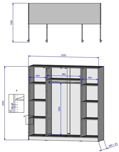 Šatníková skriňa z masívu dub FRED - 4-dverová so zrkadlom