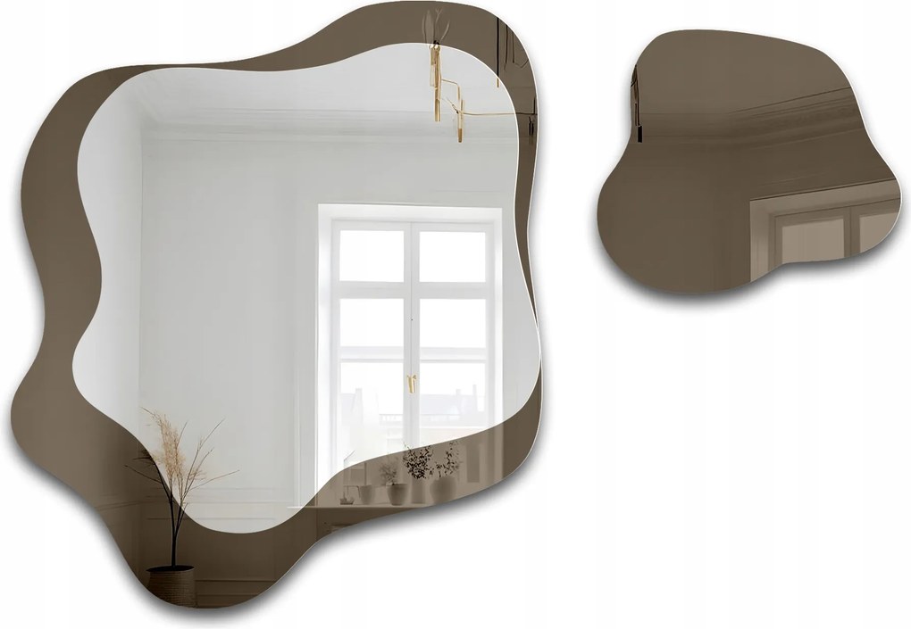 Sada nepravidelných zrkadiel Mocha Creme na hnedej doske 205x140