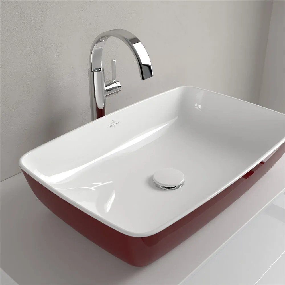 VILLEROY &amp; BOCH Artis obdĺžnikové umývadlo na dosku bez otvoru, bez prepadu, 580 x 380 mm, Bordeaux, 417258BCS9