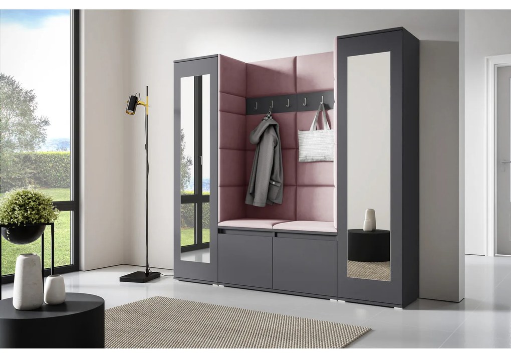 Predsieňová stena AMI 31 So zrkadlom Grafit Ružová