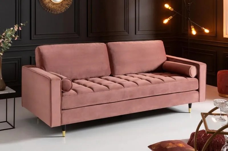 Elegantná 3-miestna pohovka COZY VELVET 225 cm matný ružový zamat