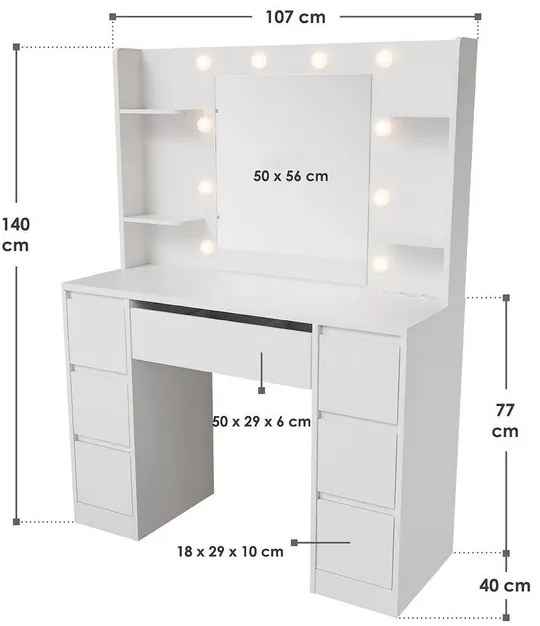 InternetovaZahrada Toaletný stolík Malia s LED osvetlením - biely