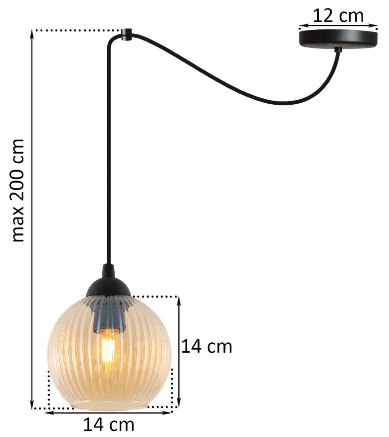 Závesné svietidlo Riffle Round Spider, 1x medové sklenené tienidlo