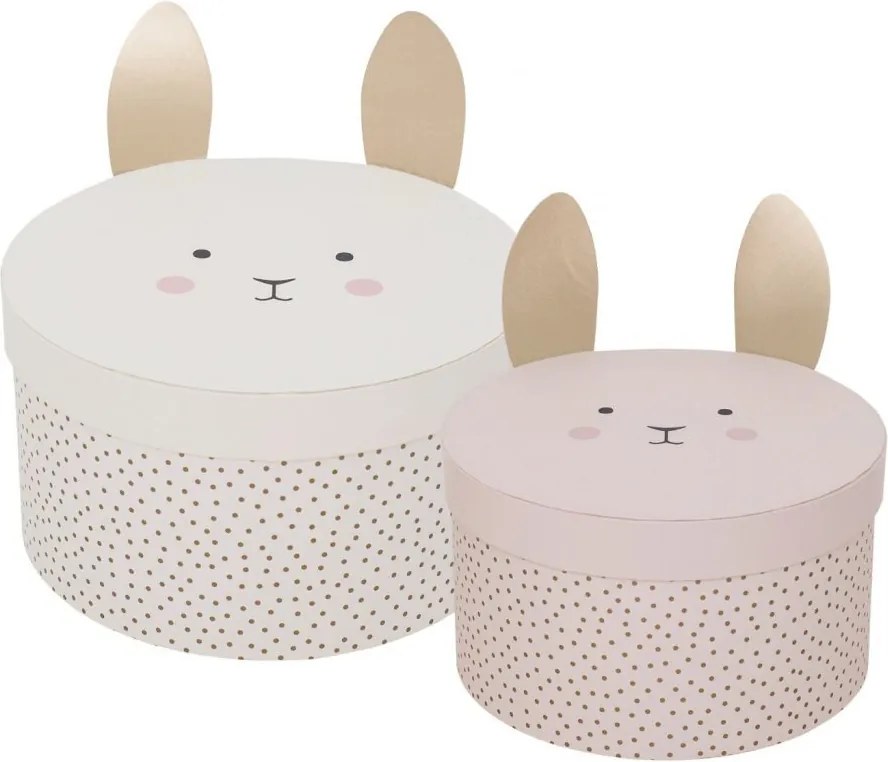 Úložné boxy zajačik 2 ks biela/ružová 23 x 13 x 23 cm