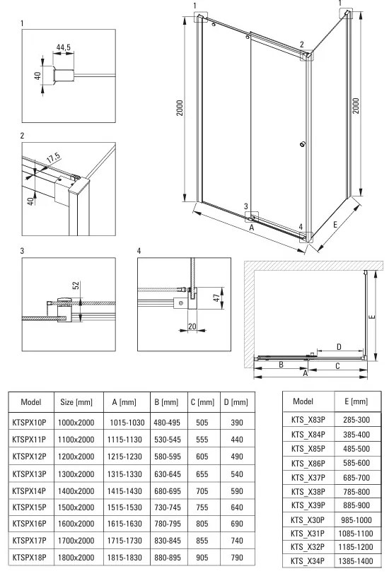 Deante Kerria Plus, posuvné sprchové dvere do otvoru 180x200 cm, 6mm číre sklo, čierny profil, DEA-KTSPN18P