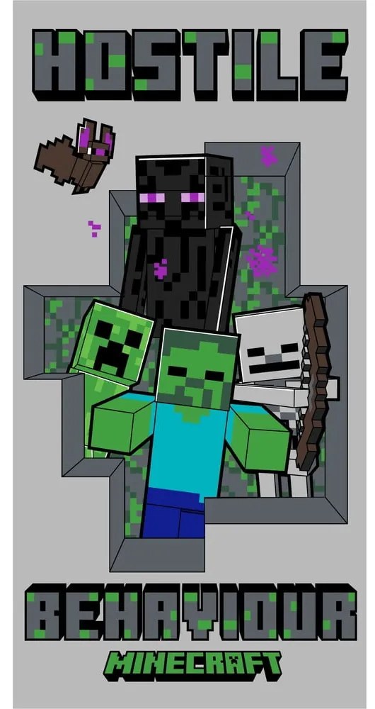 Sivá bavlnená detská osuška 70x140 cm Minecraft Hostile Behaviour – Jerry Fabrics