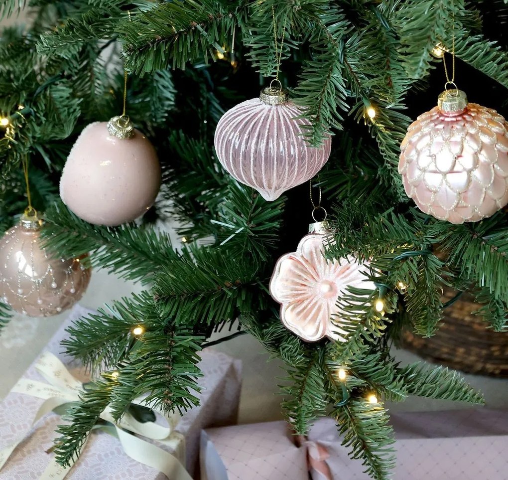 Ružová sklenená vianočná ozdoba kvet - Ø 8*3 cm