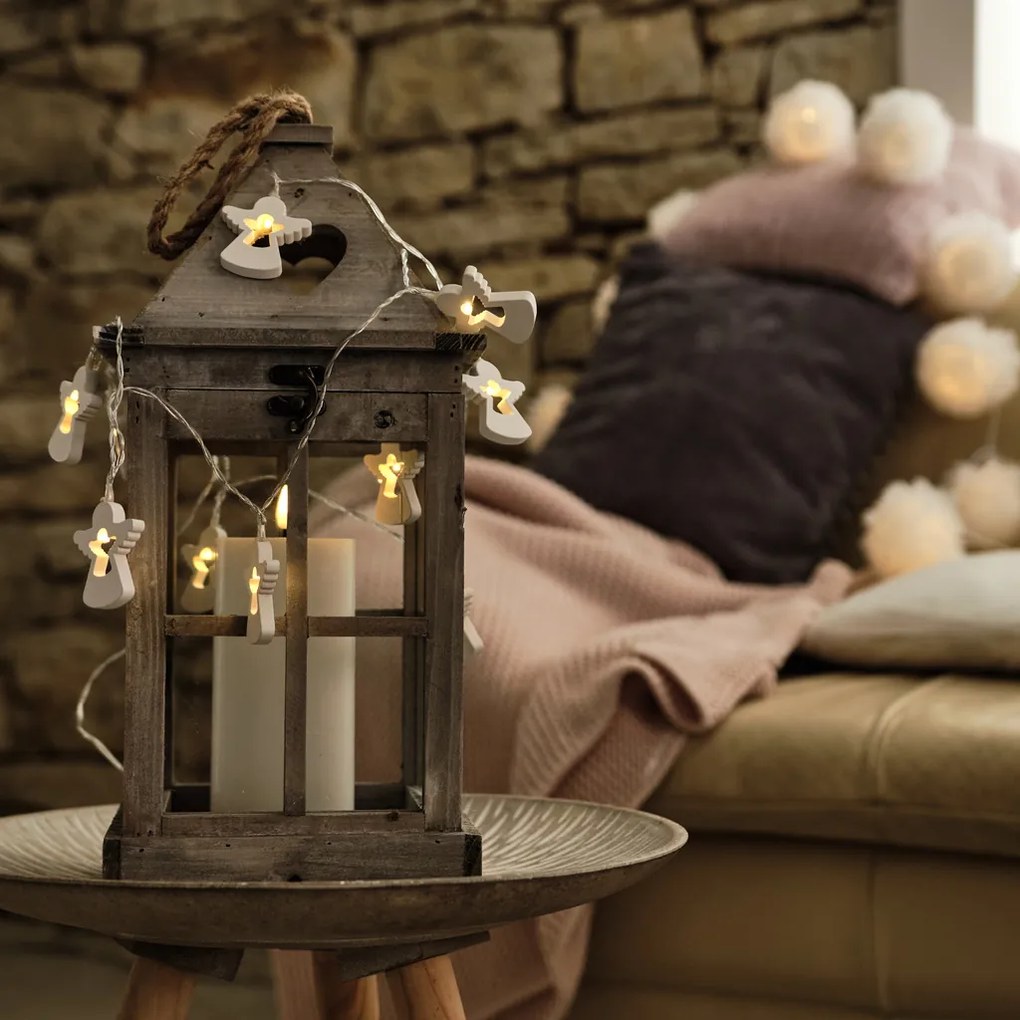 DECOLED Svetelná reťaz LED na batérie, 10 teplých bielych LED diód, 2 m, drevení anjeli