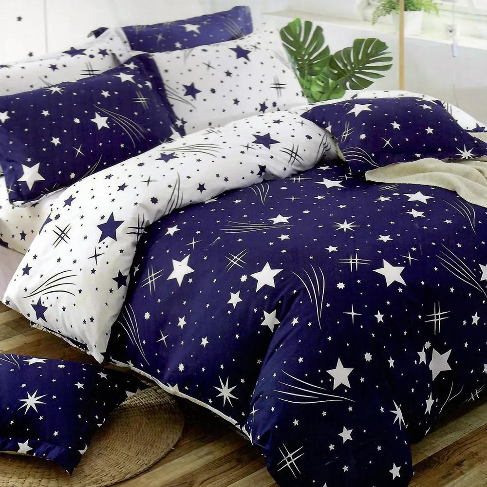 HOD Bavlnené posteľné obliečky 3D/Foto STAR-07 modré - 7 dielna súprava 140x200cm