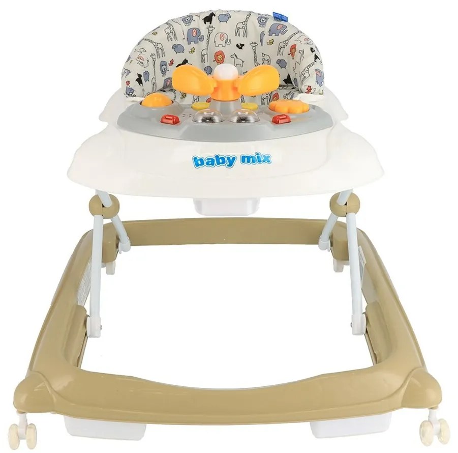 Detské chodítko Baby Mix s volantom a silikónovými kolieskami cappucino