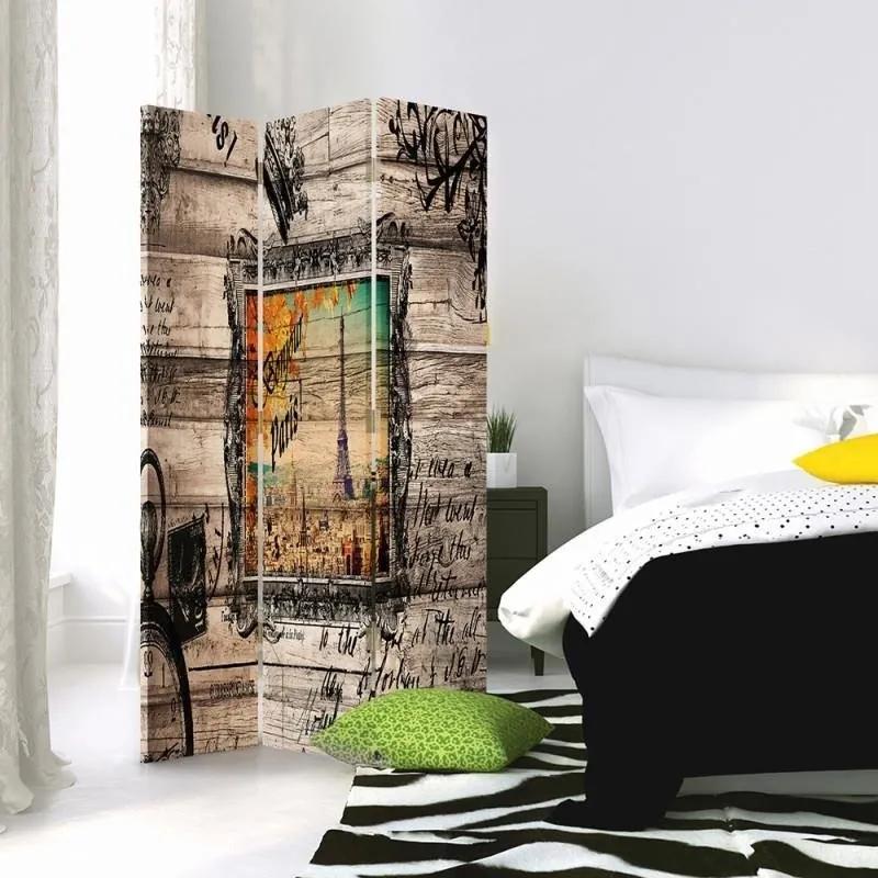 Ozdobný paraván, Stesk po Paříži - 110x170 cm, trojdielny, klasický paraván