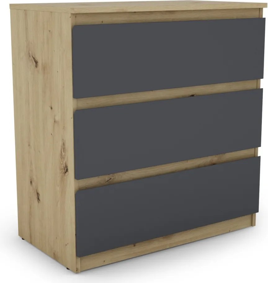 Zásuvková komoda Carlos 753S, dub artisan/grafit, výška 80 cm