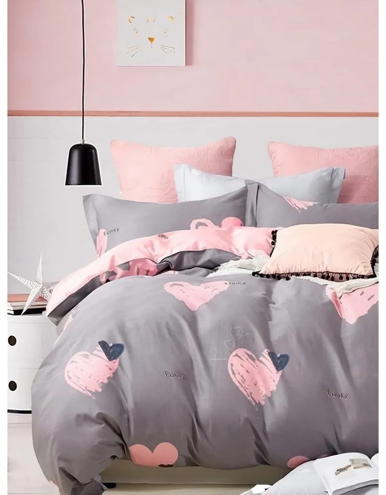 Ružovo-hnedé predĺžené obliečky na dvojlôžko z bavlny Renforcé s plachtou/4-dielne 200x220 cm Beloved – Mila Home