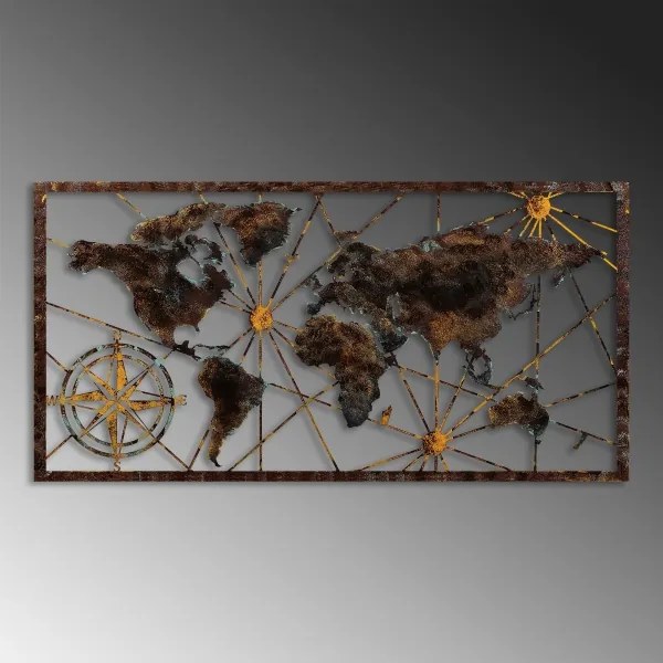 Nástenná dekorácia 120x60 cm mapa sveta kov