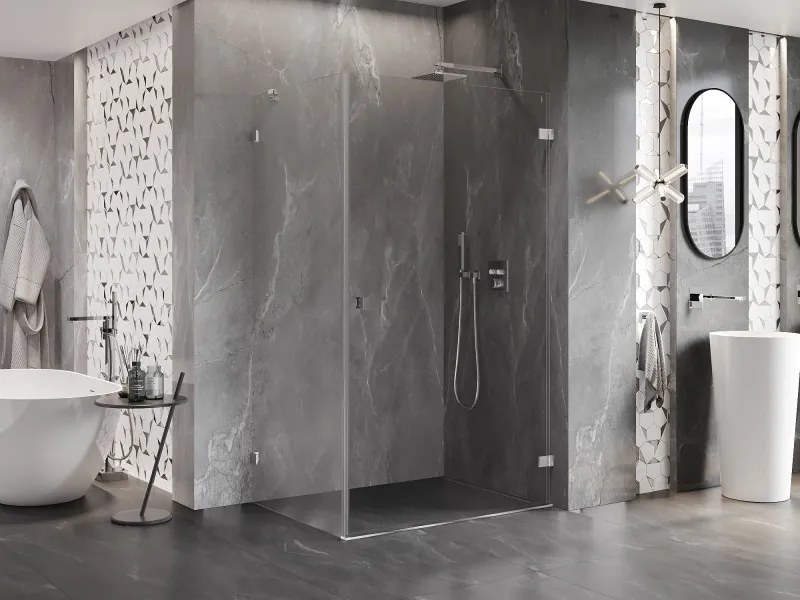 Mexen Lunar-B, pravostranný výklopný sprchový kút 95 x 80 cm, 8mm číre sklo, chrómový profil, 832-095-080-01-00-P