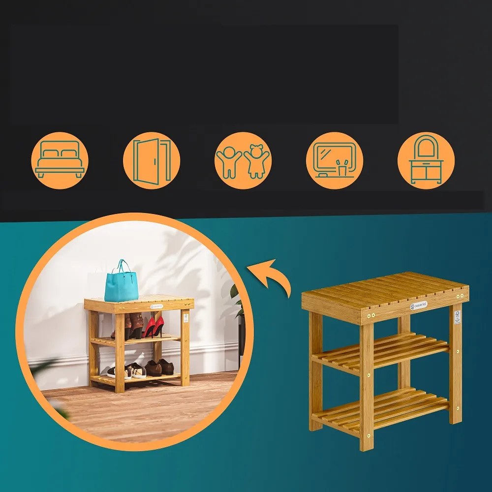 Lavica do predsiene s priestorom na topánky NINA, 50x30x46cm, prírodná hnedá Casaria