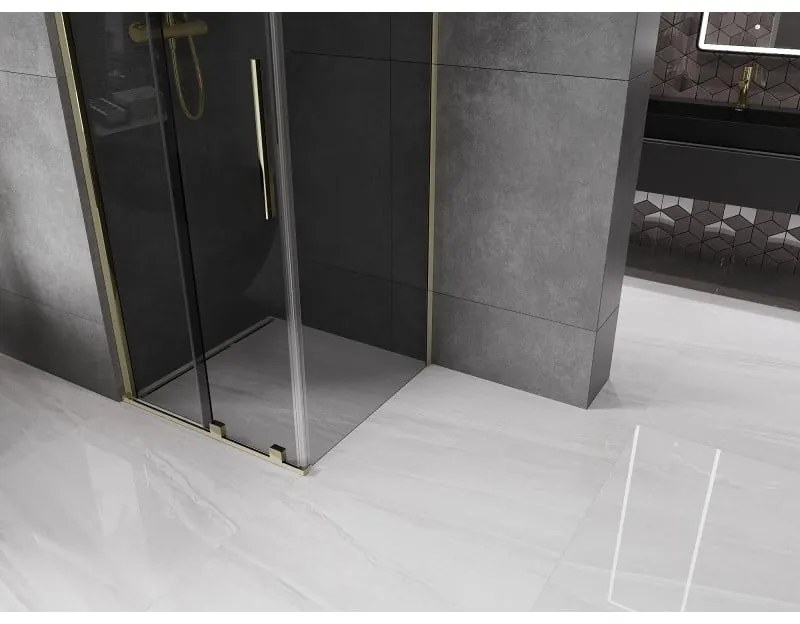 Mexen Velar, sprchový kút s posuvnými dverami 110 x 110 cm, 8mm šedé sklo, zlatá lesklá, 871-110-110-41-50
