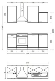 Kuchynská linka so spotrebičmi Cara 220 cm farba čela zelená dub matná farba korpusu dub