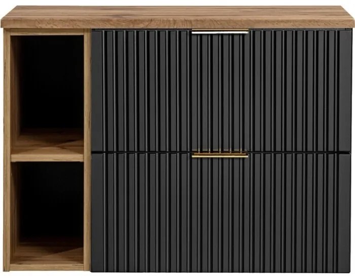 Závěsná umyvadlová skříňka Casad I s deskou a umyvadlem 80 cm dub wotan/černá