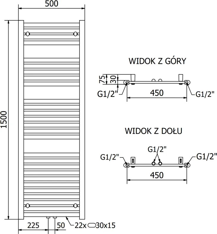 Mexen Hades, vykurovacie teleso 1500 x 500 mm, 693 W, biela, W104-1500-500-00-20