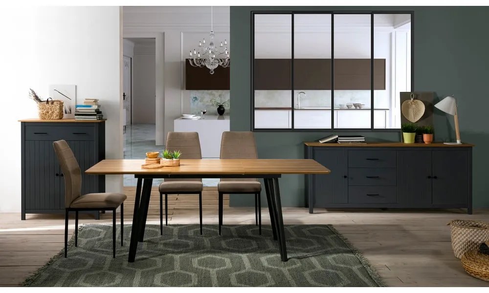 Tmavomodrá nízka komoda z borovicového dreva 190x80 cm Miranda – Marckeric