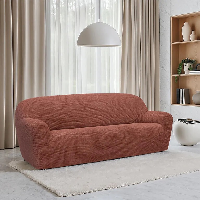 Super strečové poťahy RUBINIA tehlová dvojkreslo (š. 140 - 180 cm)