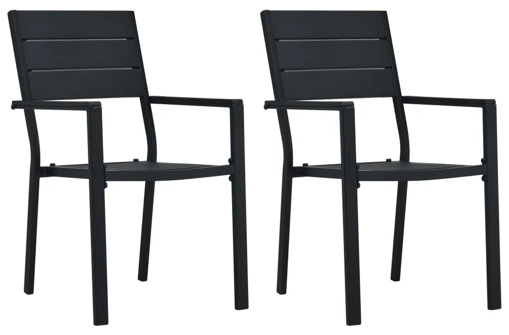 vidaXL Záhradné stoličky 2 ks, čierne, HDPE, drevený vzhľad