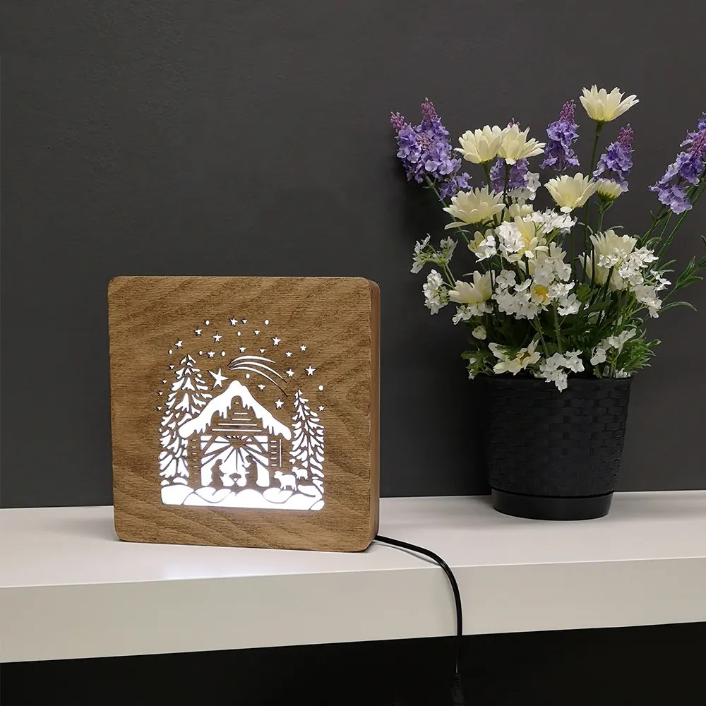 AMADEA Drevená lampička betlehem, veľkosť 20 cm, s LED osvetlením s trafom na 12V