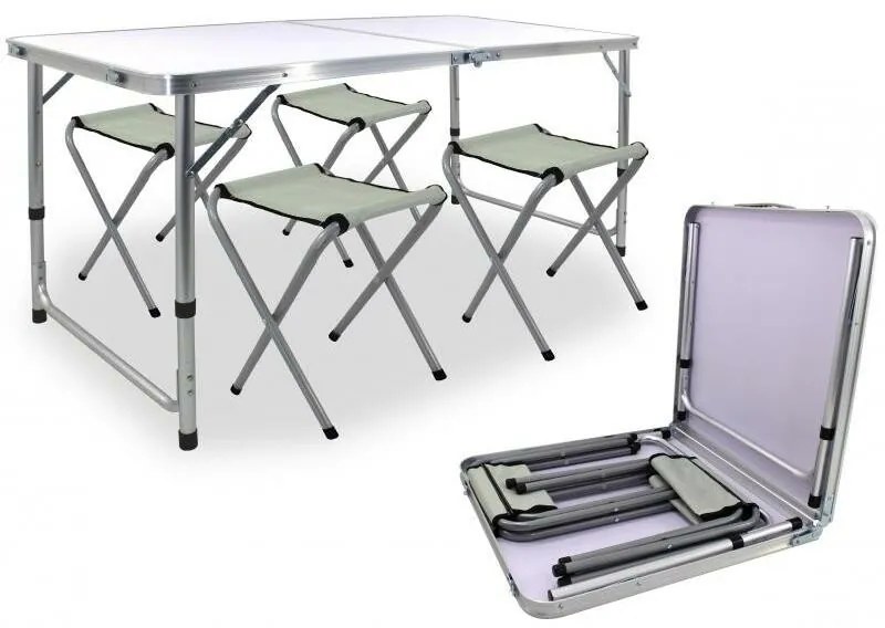 Aldotrade Kempingový skladací set, stôl + 4 kreslá, 120 x 60 x 70 cm