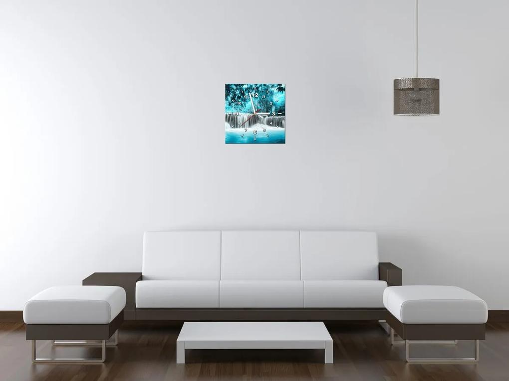 Gario Obraz s hodinami Vodopád v modrej džungli Rozmery: 100 x 40 cm