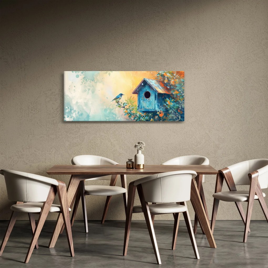 Obraz - Vtáčia búdka, akvarel (120x50 cm)