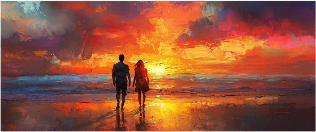 Obraz - Prechádzka na pláži (120x50 cm)