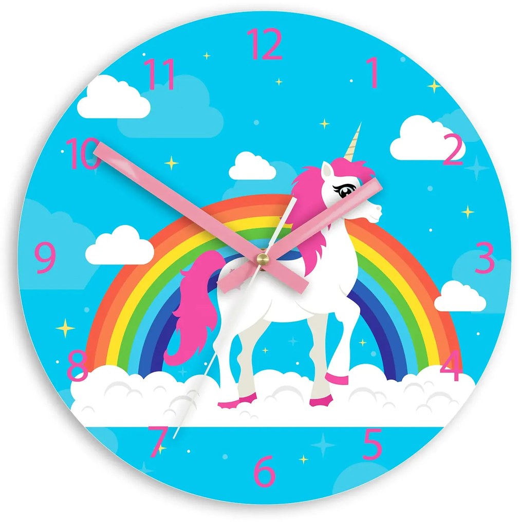 Dětské nástěnné hodiny Jednorožec 30 cm vícebarevné