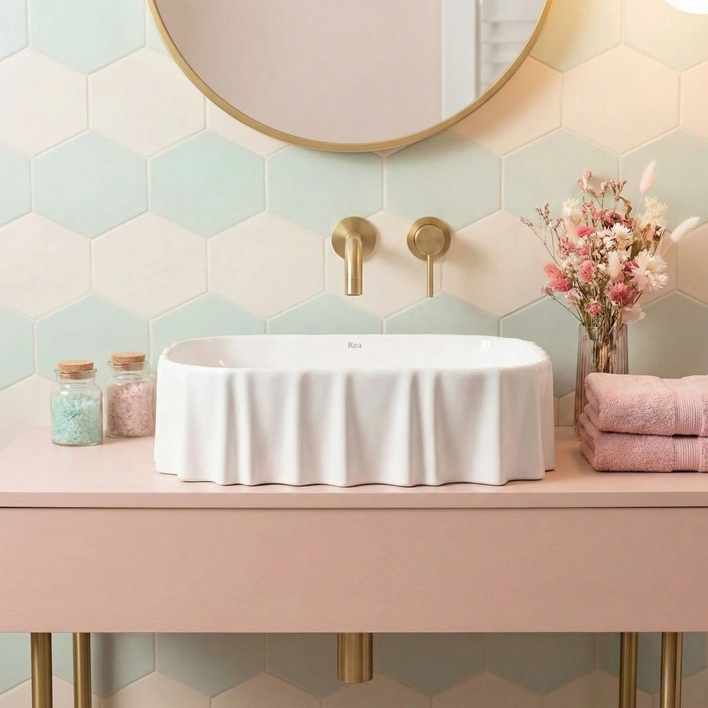 Rea Atria, umývadlo na dosku 500×400×140 mm, biela lesklá, REA-U3503