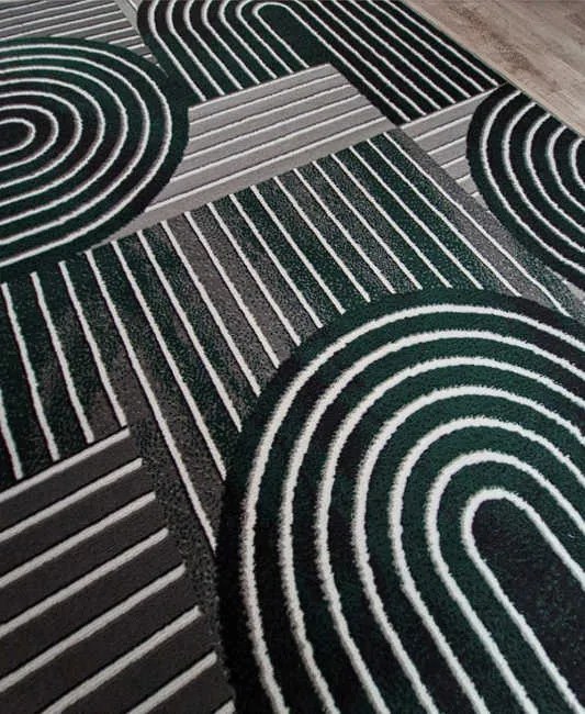 Sivo zelený geometrický obdĺžnikový koberec NEW IDEA 90141-0574 Rozmer: 50x80 cm