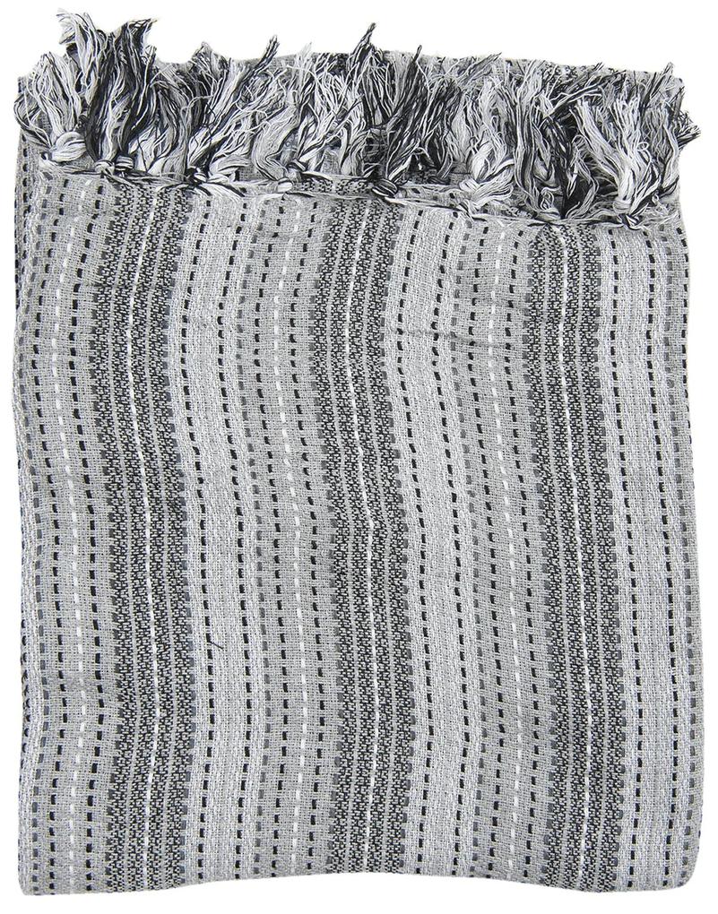Šedý pruhovaný pléd z bavlny s strapcami Verifié - 125 * 150 cm