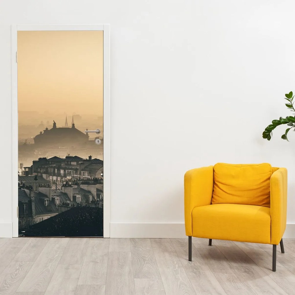 Fototapeta na dvere - Mesto pod hmlou (95x205cm)