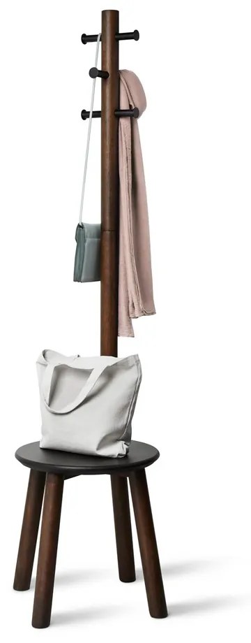 Umbra Vešiak so stoličkou PILLAR 167x50 cm tm. hnedá, čierna
