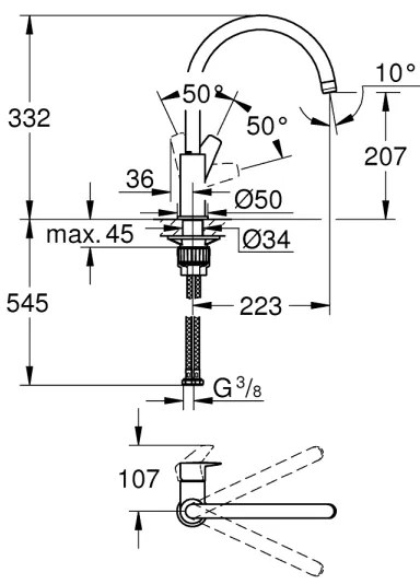 GROHE 31367001 - Drezová batéria BAUEDGE 332 mm lesklý chróm