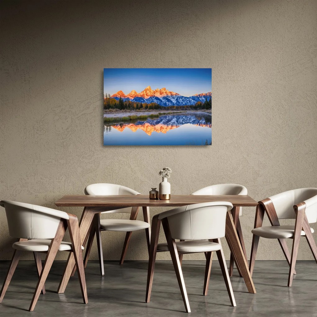 Sklenený obraz zasnežených horských štítov (70x50 cm)