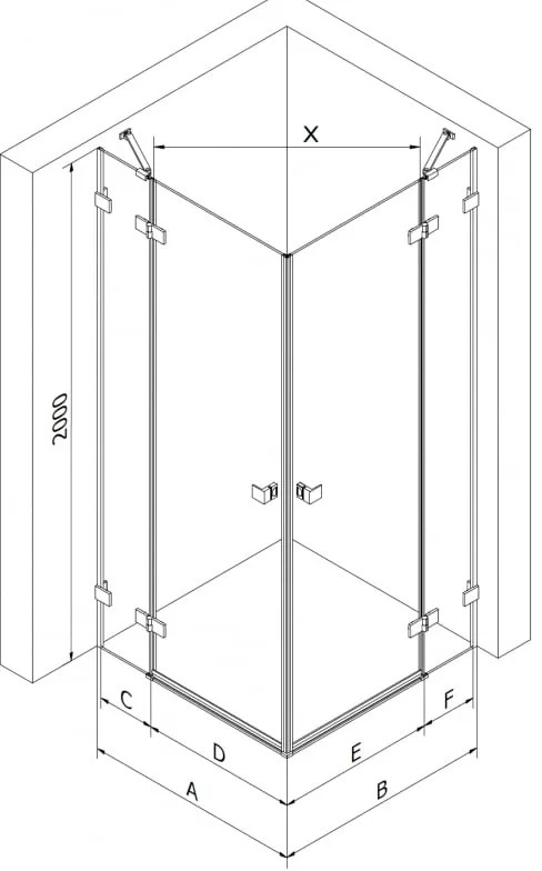 Mexen Lunar Duo výklopný sprchový kút 95 x 75 cm, 8mm číre sklo, chrómový profil, 834-095L-075P-01-00