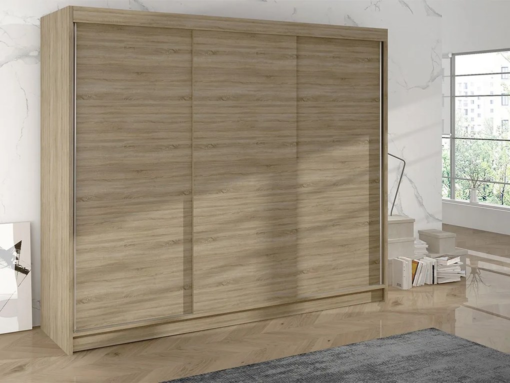 Trojdverová šatníková skriňa Geneva II, Farby: čierny / dub artisan