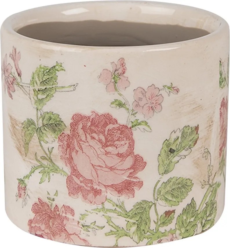 Béžový keramický obal na kvetináč s ružami Rosalina XS - Ø 11*9 cm
