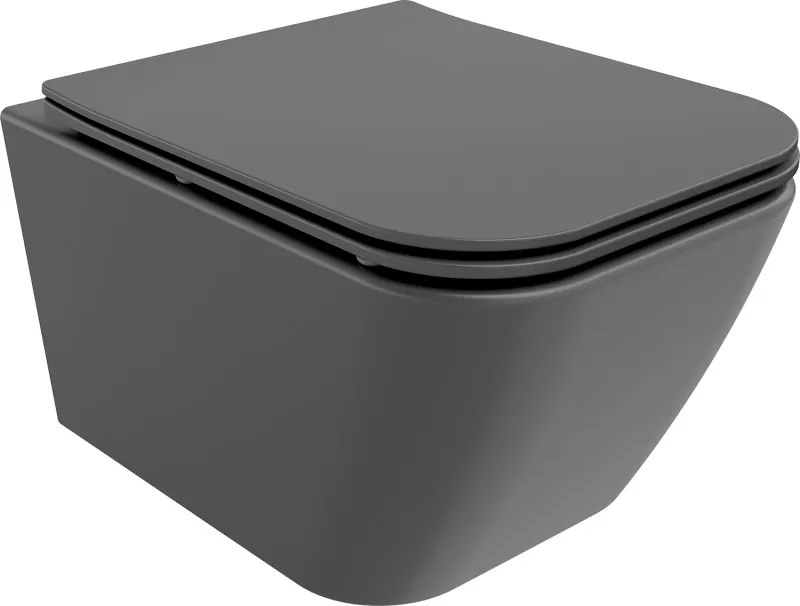 Mexen Madox WC misa Rimless s pomaly zatvárajúcim sa tenkým sedátkom, duroplast, tmavosivý mat - 30154061