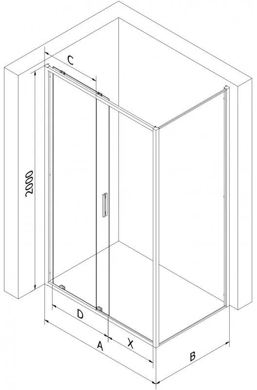 Mexen Exo, sprchovací kút s posuvnými dverami 130 x 100 cm, 6mm číre sklo, chrómový profil, 8151-130-100-01-00