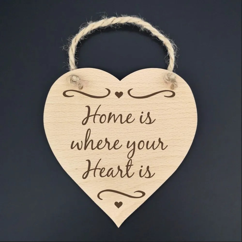 AMADEA Drevené srdce s textom Home is where ...., masívne drevo, 16x15 cm
