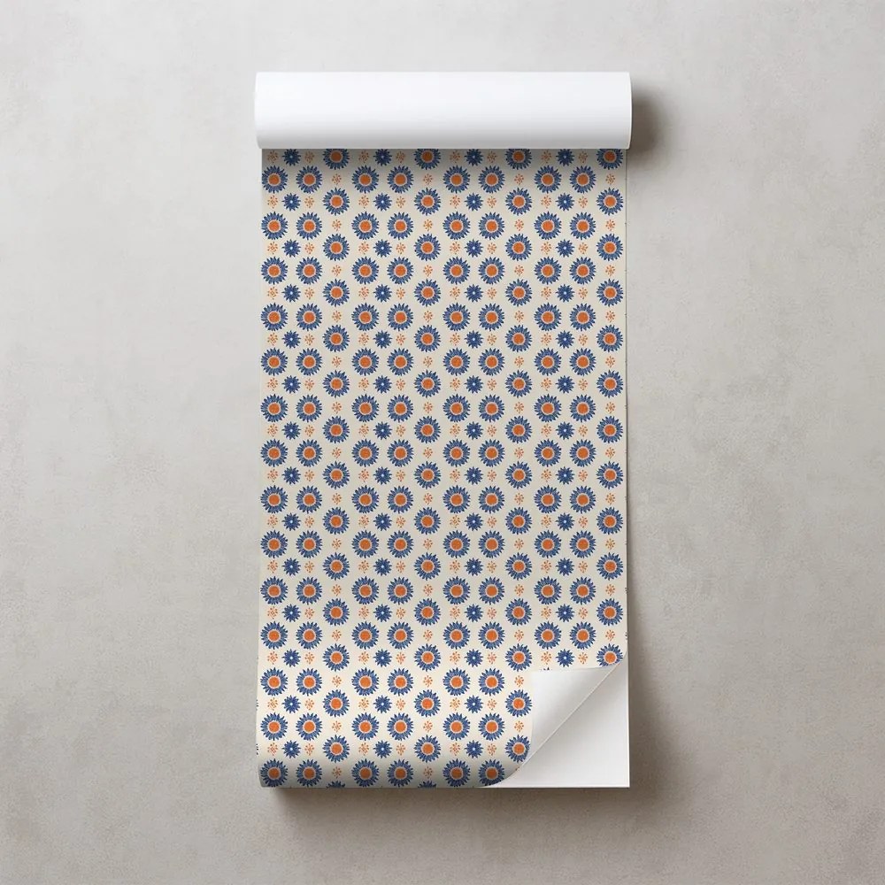 Samolepiaca tapeta oranžovo-modré kvetinové kruhy