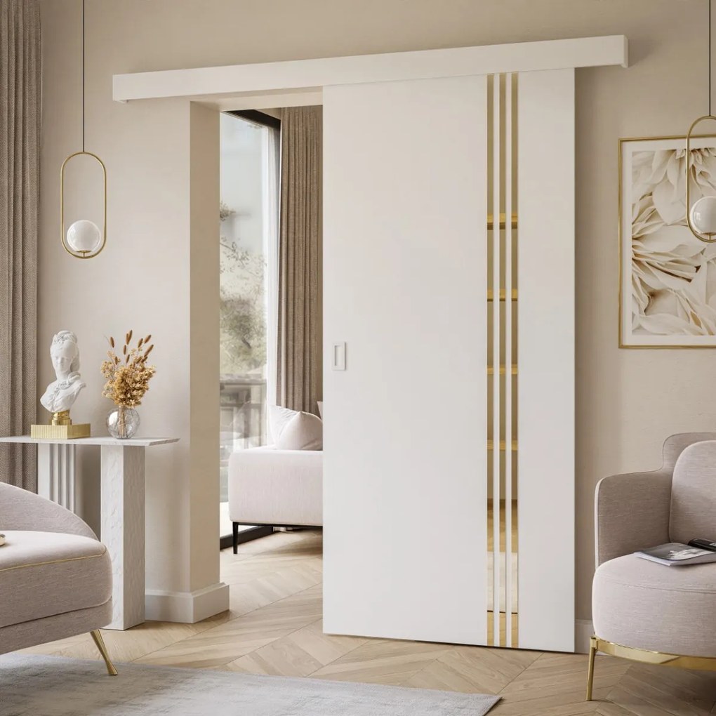 POSUVNÉ DVERE LAGOS BIELE MATNÉ + ZLATÉ LIŠTY