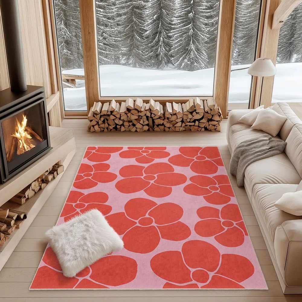 Červený/ružový prateľný koberec 80x150 cm Poppy Fields – Mila Home