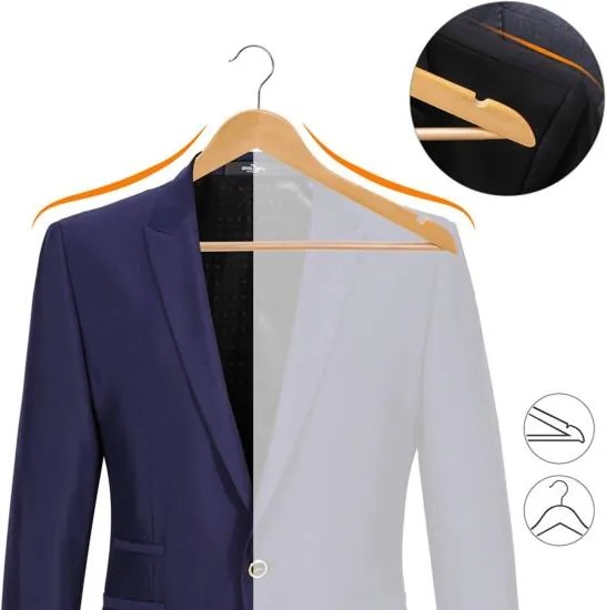 Drevené vešiaky, sada 50 kusov z javorového dreva, prírodná farba